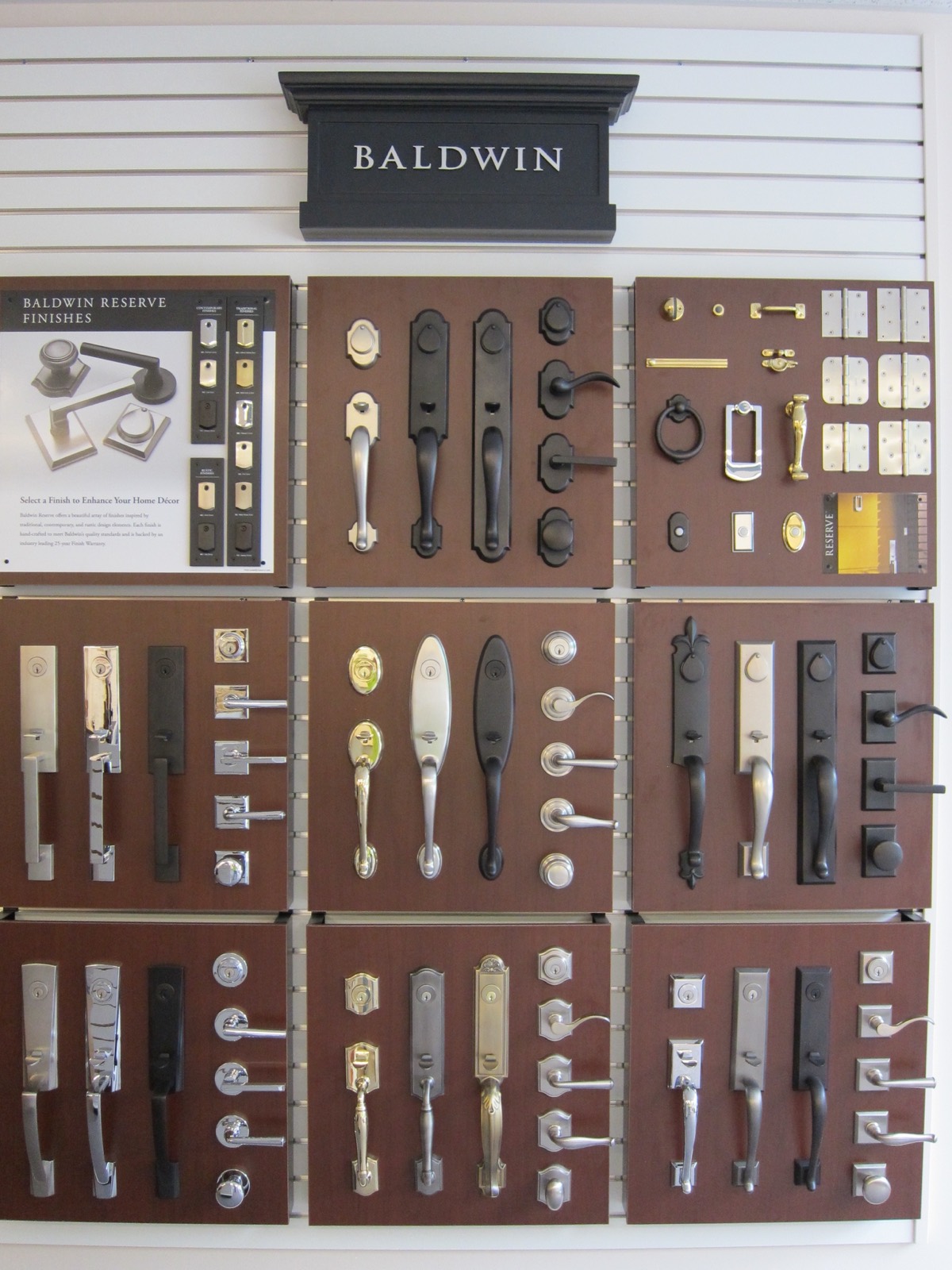 Baldwin door hardware display &mdash; handlesets, levers, and deadbolts