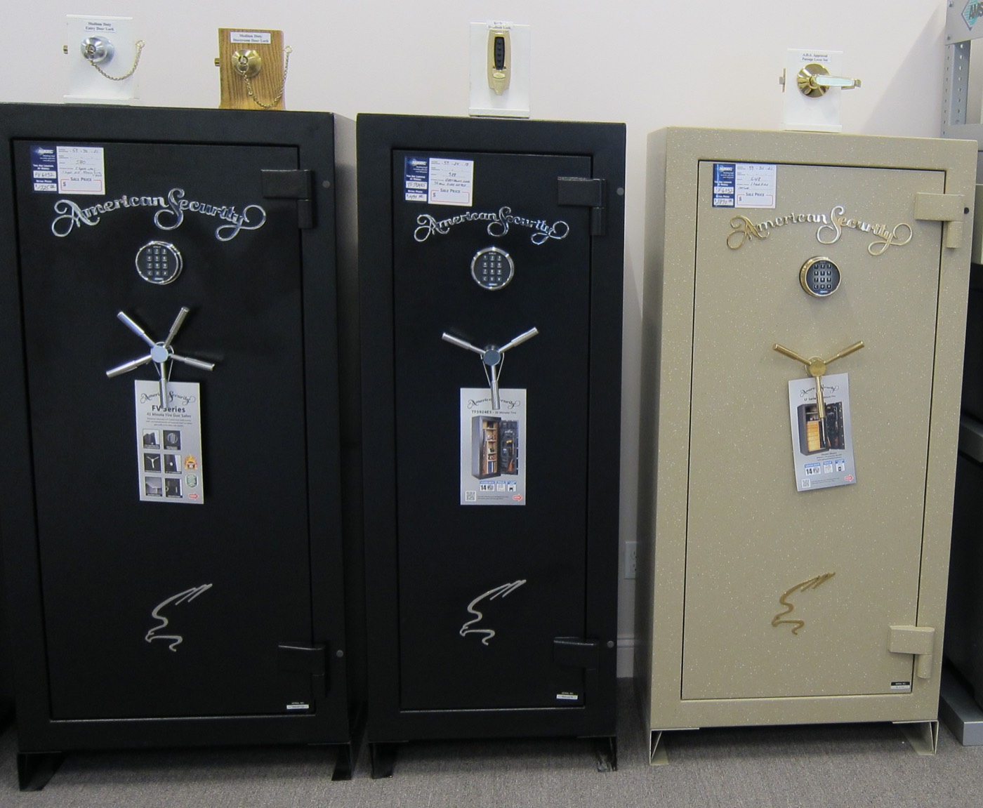 American Security safes on display in the Lexington Lock Service showroom